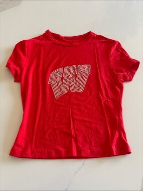 Red Kids' Short Sleeve Tee with Rhinestone 'W'
